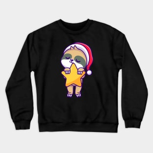 Cute Sloth Winter Flying With Star Cartoon Crewneck Sweatshirt